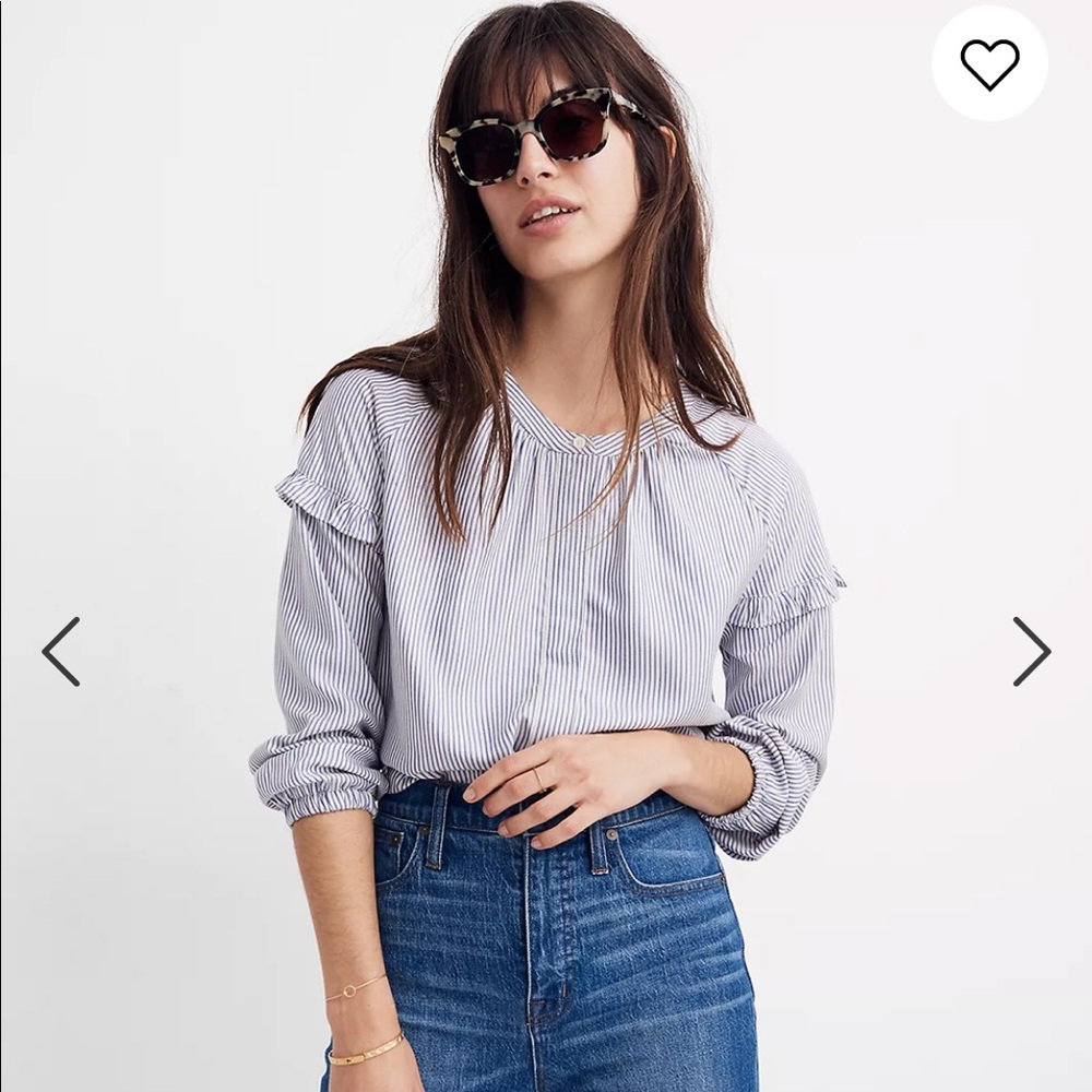 Madewell Collarless Ruffle-Sleeve Shirt XS